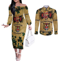 The Irishman-Notorious Couples Matching Off The Shoulder Long Sleeve Dress and Long Sleeve Button Shirt Old School Tattoos and Shamrocks Grunge Style