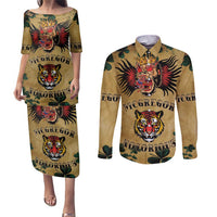 The Irishman-Notorious Couples Matching Puletasi and Long Sleeve Button Shirt Old School Tattoos and Shamrocks Grunge Style