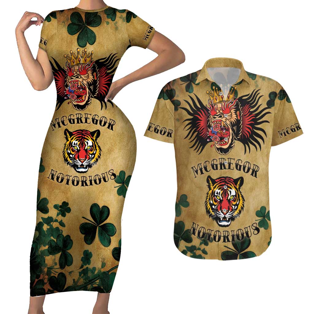 The Irishman-Notorious Couples Matching Short Sleeve Bodycon Dress and Hawaiian Shirt Old School Tattoos and Shamrocks Grunge Style
