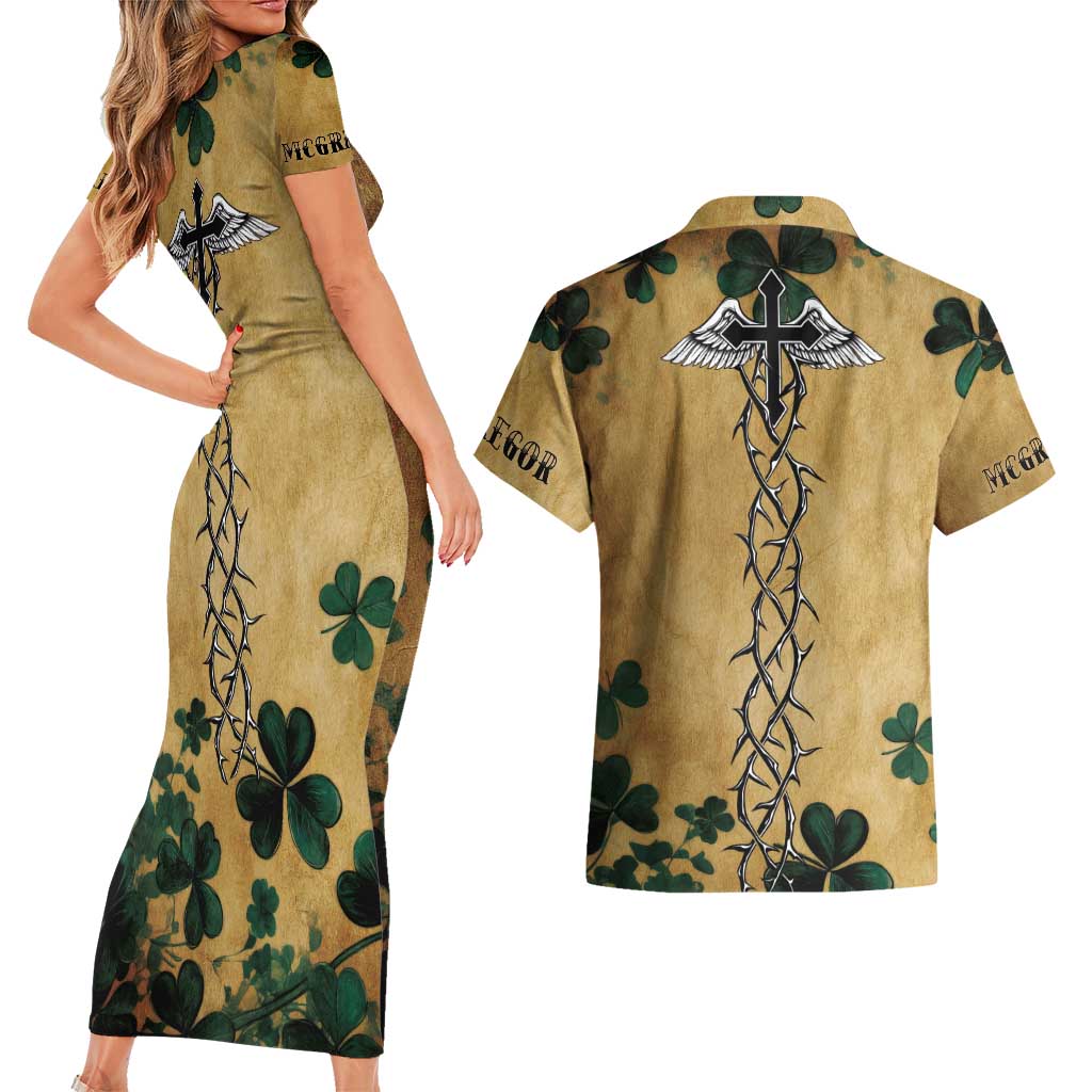 The Irishman-Notorious Couples Matching Short Sleeve Bodycon Dress and Hawaiian Shirt Old School Tattoos and Shamrocks Grunge Style