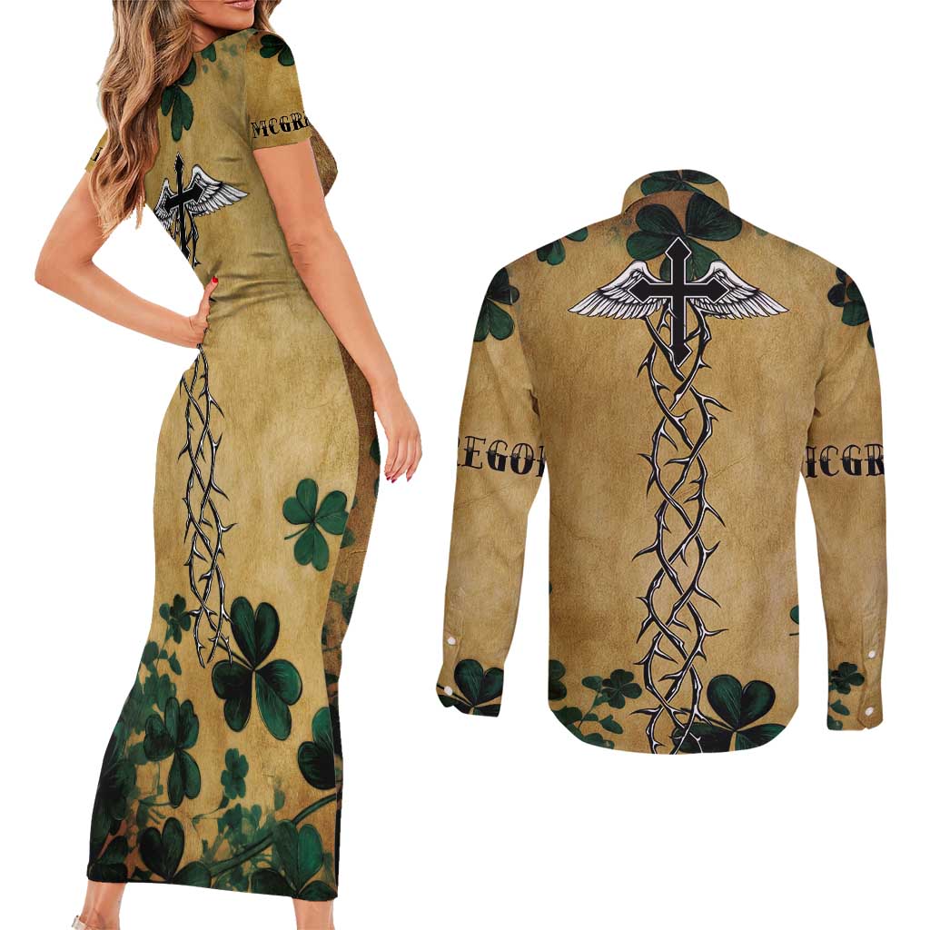 The Irishman-Notorious Couples Matching Short Sleeve Bodycon Dress and Long Sleeve Button Shirt Old School Tattoos and Shamrocks Grunge Style