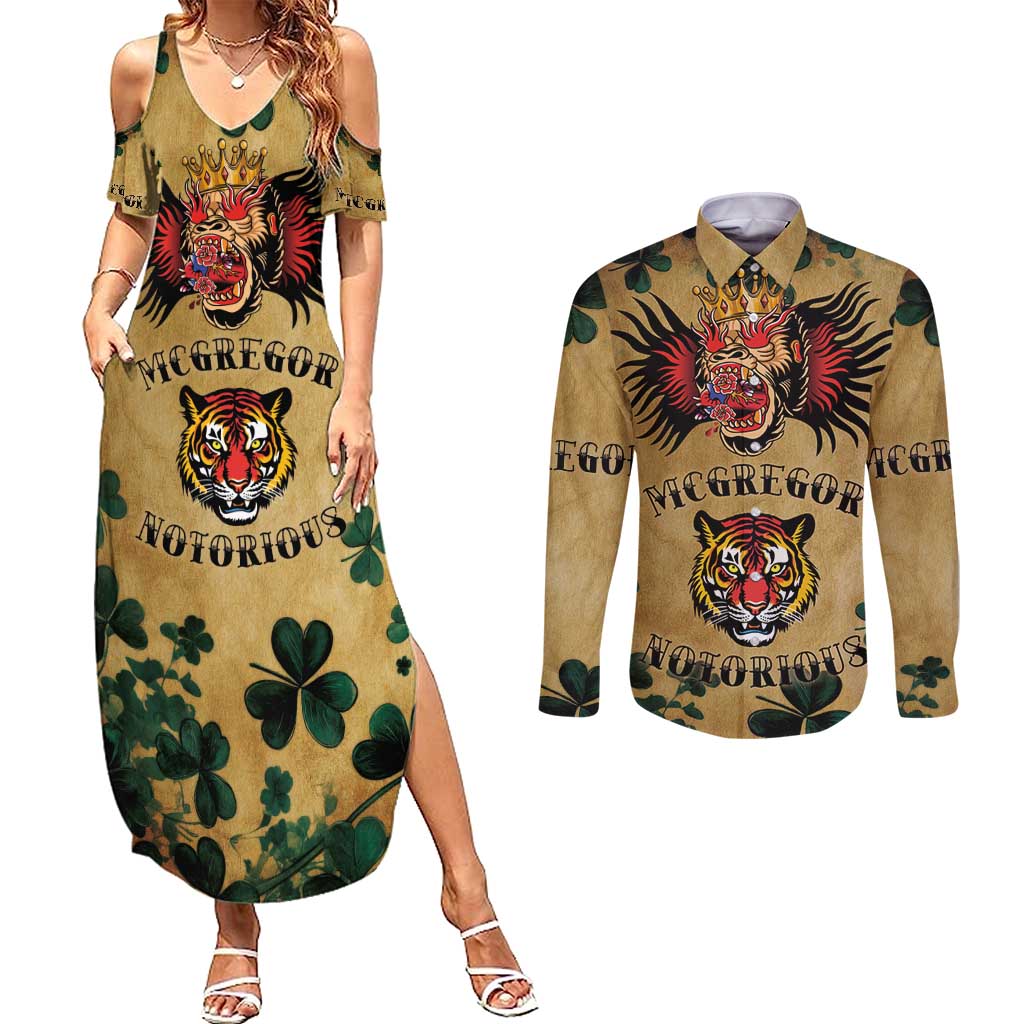 The Irishman-Notorious Couples Matching Summer Maxi Dress and Long Sleeve Button Shirt Old School Tattoos and Shamrocks Grunge Style