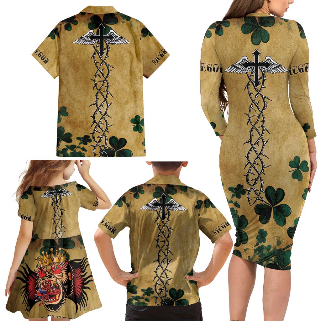 The Irishman-Notorious Family Matching Long Sleeve Bodycon Dress and Hawaiian Shirt Old School Tattoos and Shamrocks Grunge Style