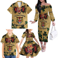 The Irishman-Notorious Family Matching Off The Shoulder Long Sleeve Dress and Hawaiian Shirt Old School Tattoos and Shamrocks Grunge Style