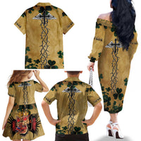 The Irishman-Notorious Family Matching Off The Shoulder Long Sleeve Dress and Hawaiian Shirt Old School Tattoos and Shamrocks Grunge Style