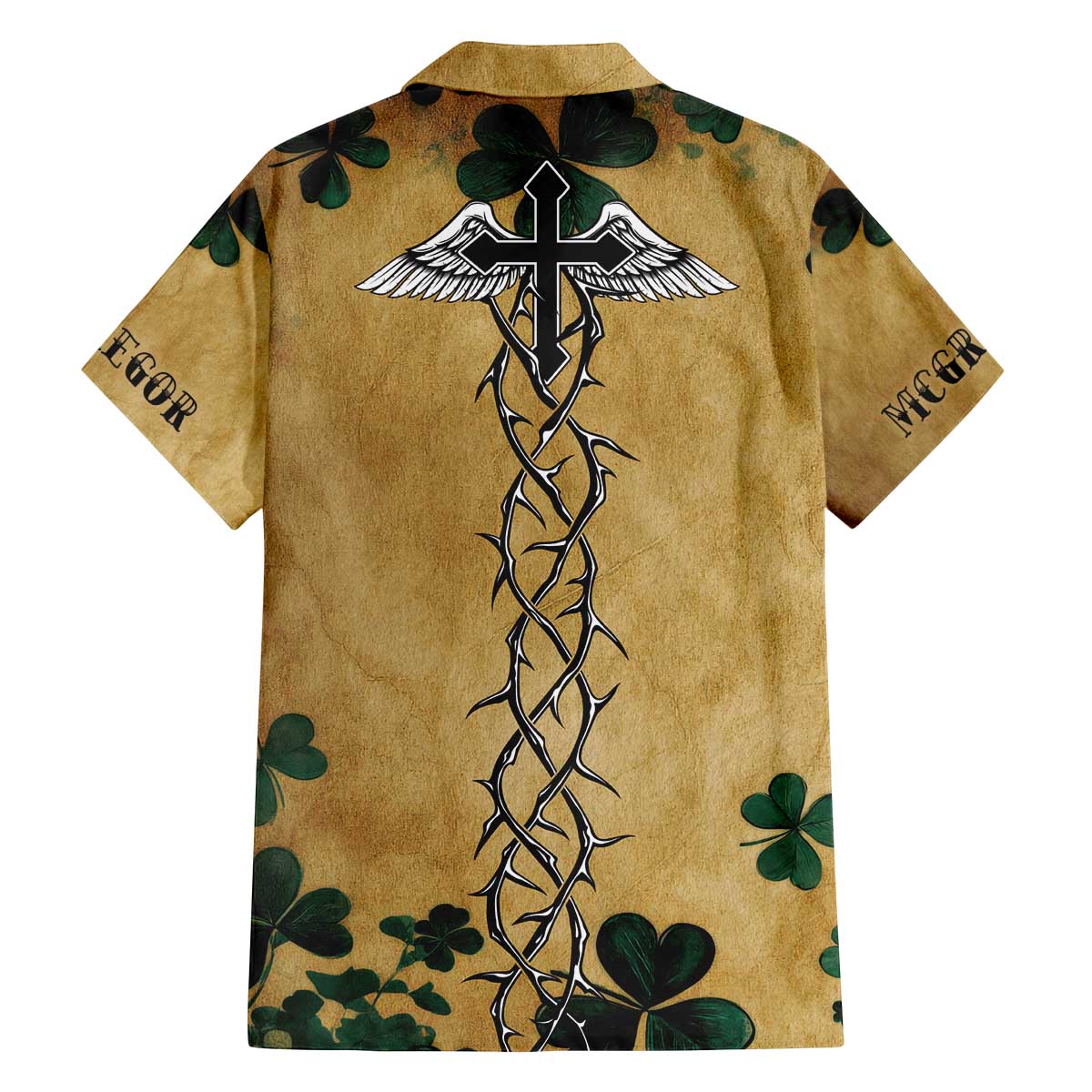 The Irishman-Notorious Family Matching Off The Shoulder Long Sleeve Dress and Hawaiian Shirt Old School Tattoos and Shamrocks Grunge Style