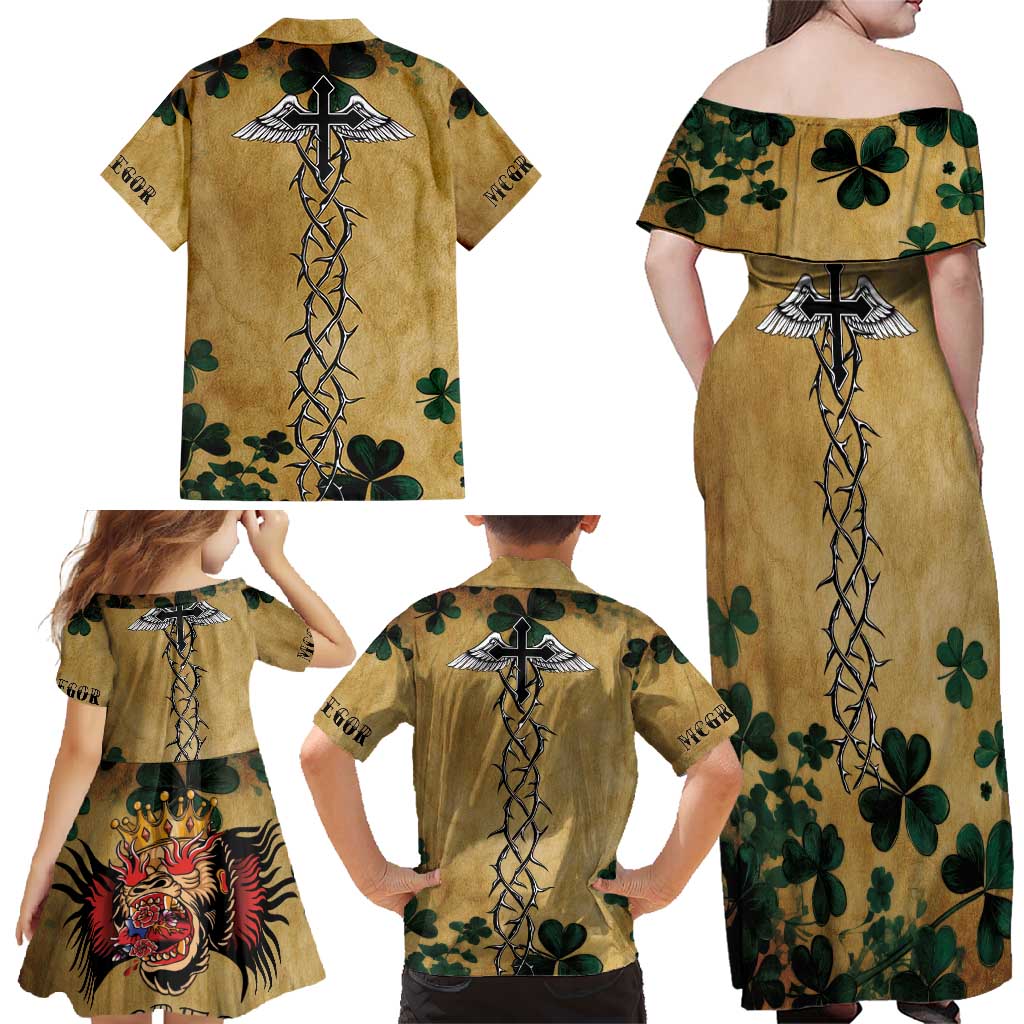 The Irishman-Notorious Family Matching Off Shoulder Maxi Dress and Hawaiian Shirt Old School Tattoos and Shamrocks Grunge Style