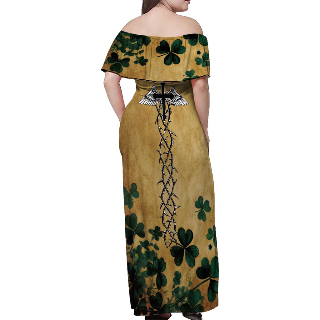 The Irishman-Notorious Family Matching Off Shoulder Maxi Dress and Hawaiian Shirt Old School Tattoos and Shamrocks Grunge Style