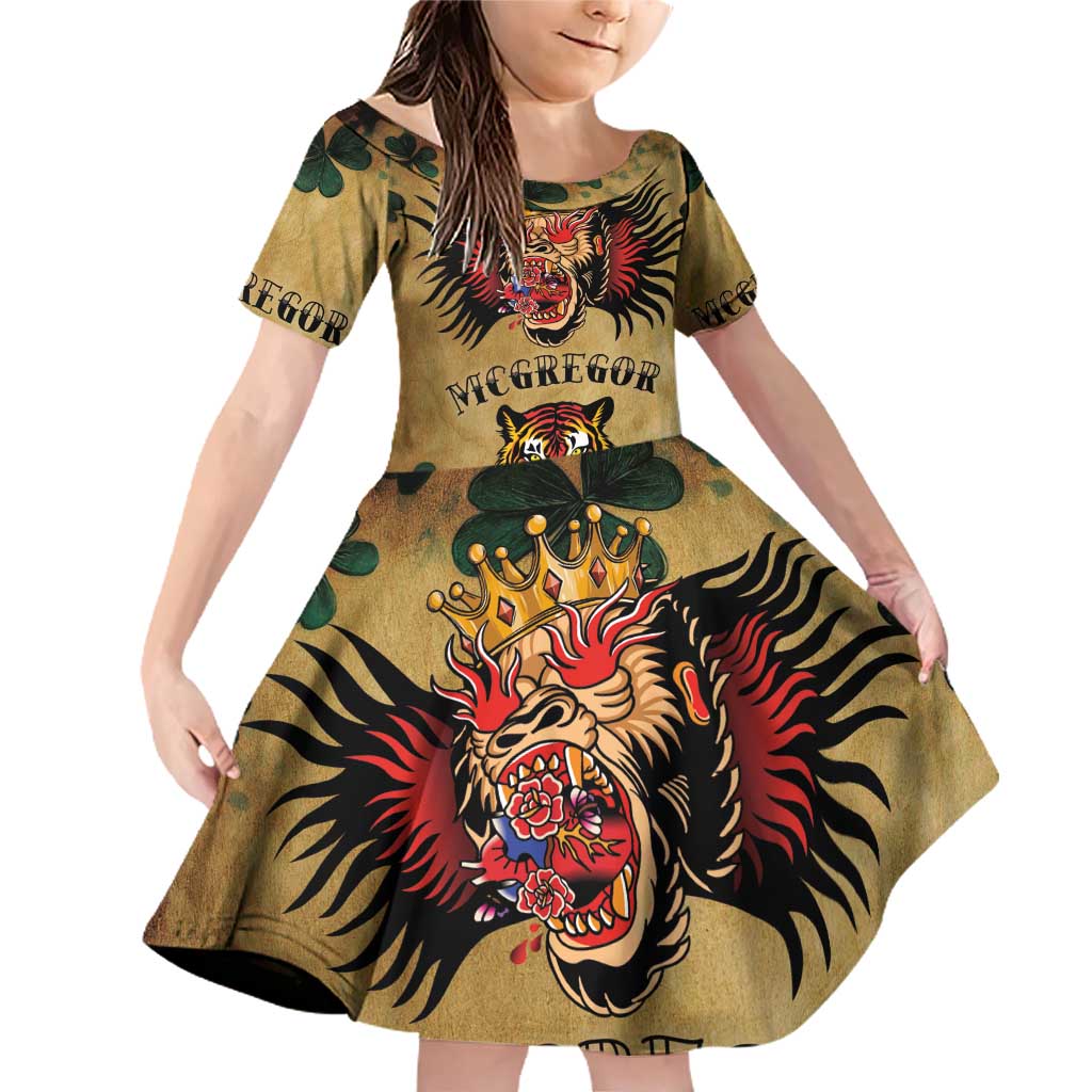 The Irishman-Notorious Family Matching Off Shoulder Short Dress and Hawaiian Shirt Old School Tattoos and Shamrocks Grunge Style