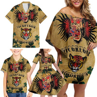 The Irishman-Notorious Family Matching Off Shoulder Short Dress and Hawaiian Shirt Old School Tattoos and Shamrocks Grunge Style