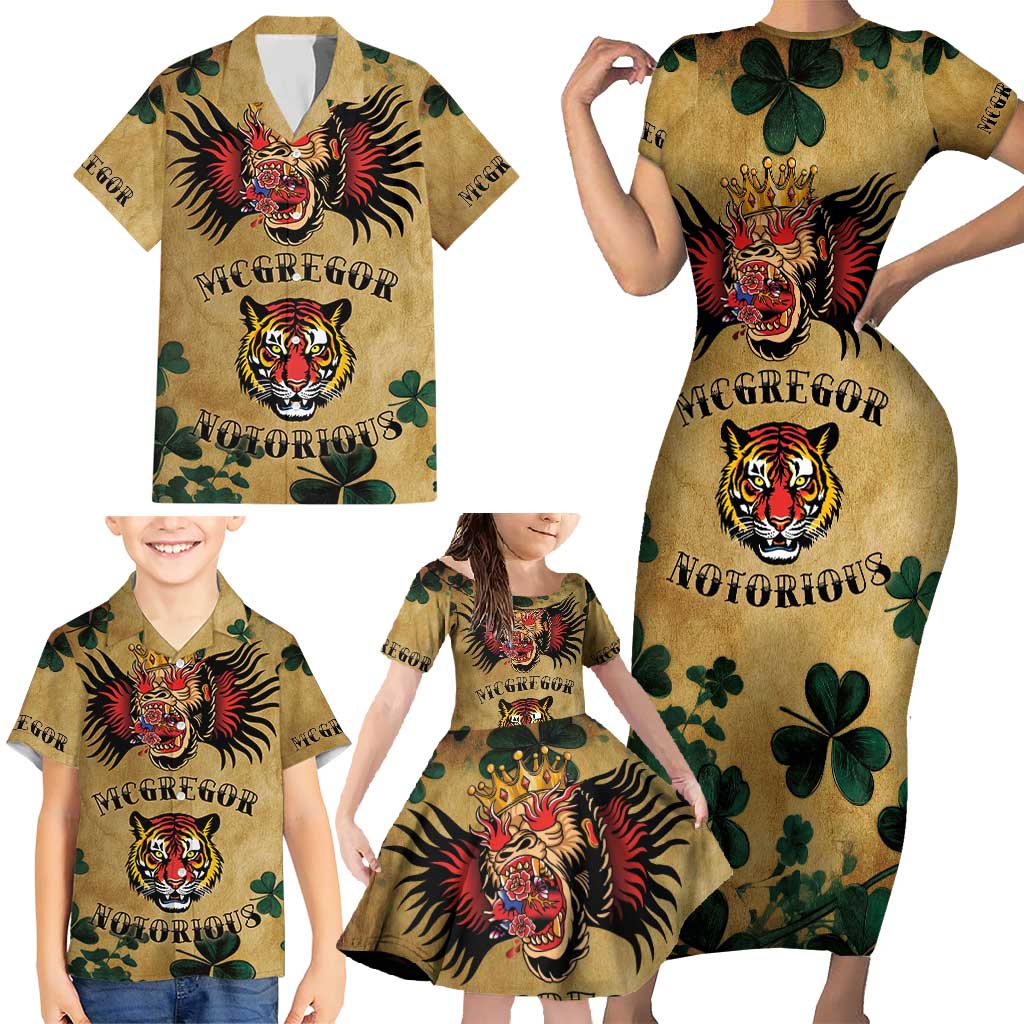 The Irishman-Notorious Family Matching Short Sleeve Bodycon Dress and Hawaiian Shirt Old School Tattoos and Shamrocks Grunge Style