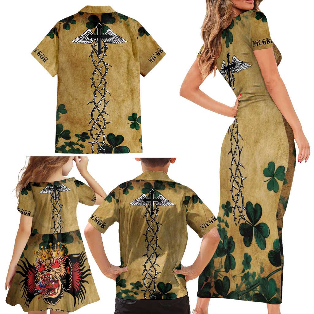The Irishman-Notorious Family Matching Short Sleeve Bodycon Dress and Hawaiian Shirt Old School Tattoos and Shamrocks Grunge Style