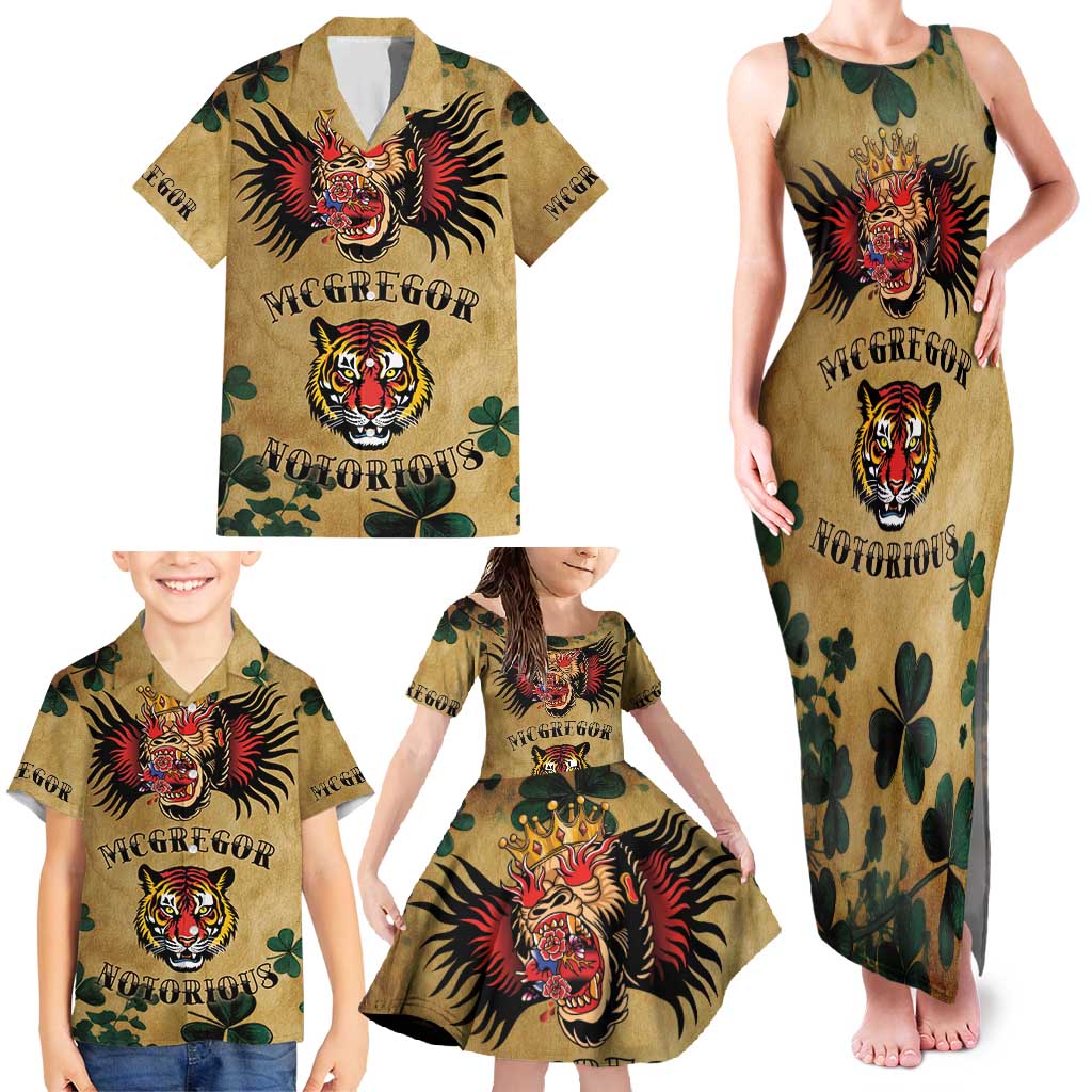 The Irishman-Notorious Family Matching Tank Maxi Dress and Hawaiian Shirt Old School Tattoos and Shamrocks Grunge Style