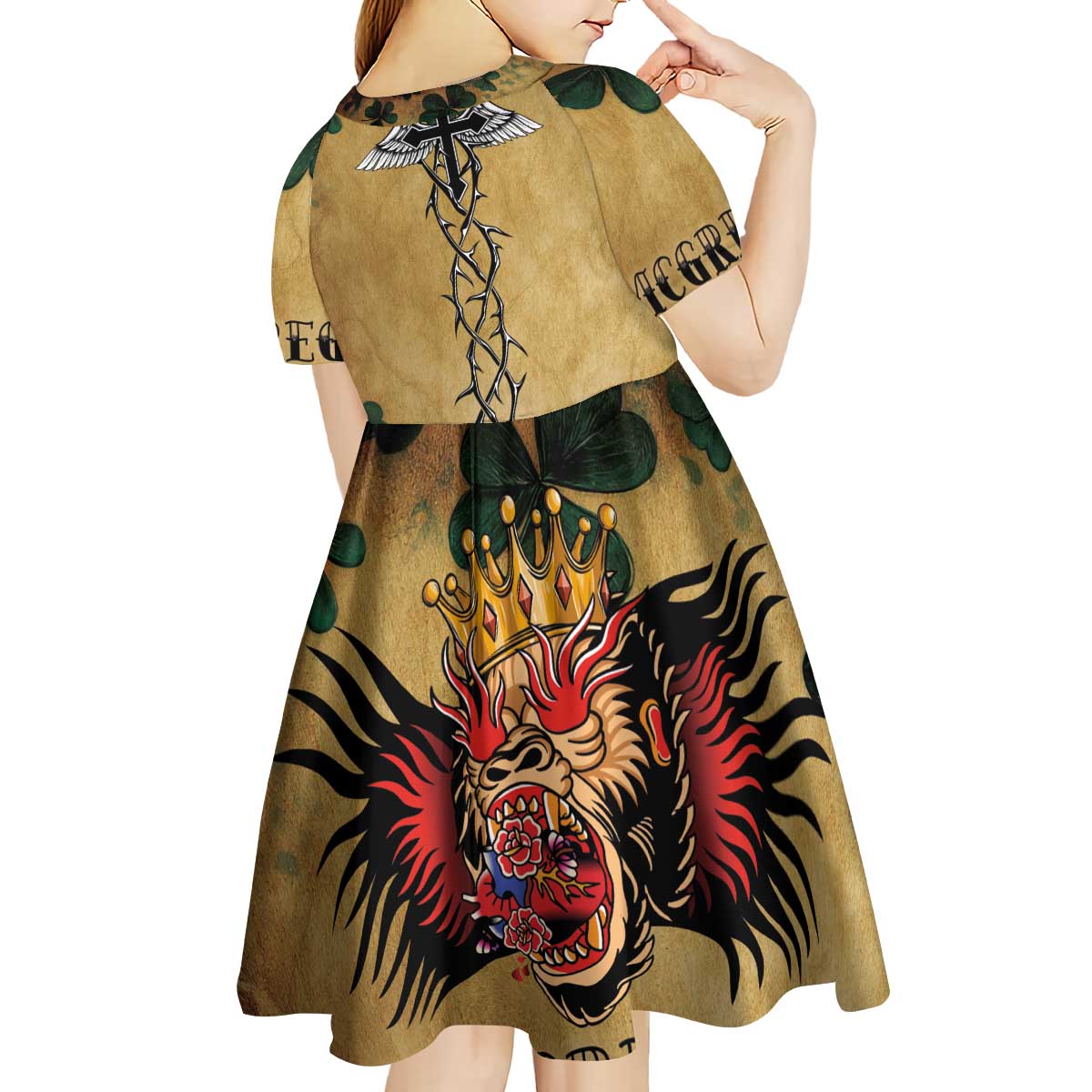 The Irishman-Notorious Kid Short Sleeve Dress Old School Tattoos and Shamrocks Grunge Style