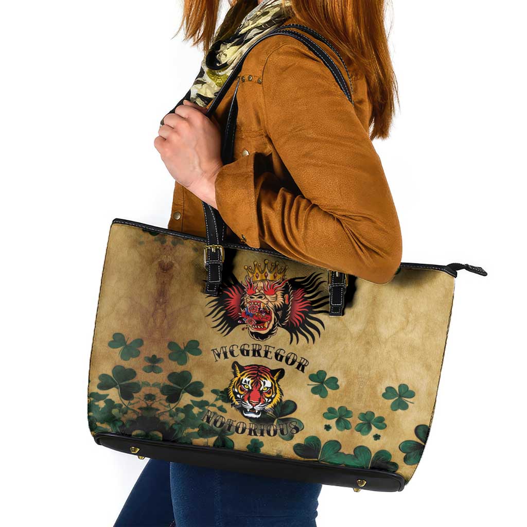 The Irishman-Notorious Leather Tote Bag Old School Tattoos and Shamrocks Grunge Style