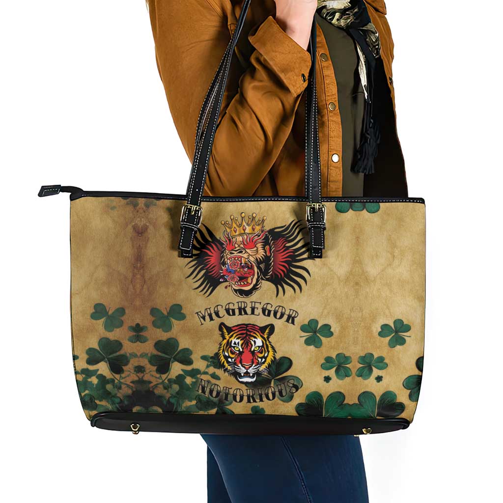 The Irishman-Notorious Leather Tote Bag Old School Tattoos and Shamrocks Grunge Style