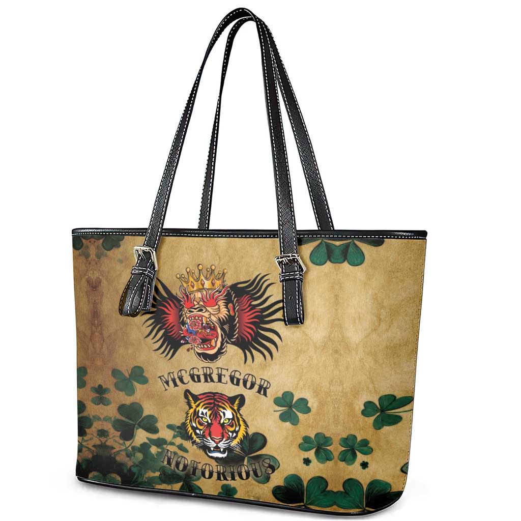 The Irishman-Notorious Leather Tote Bag Old School Tattoos and Shamrocks Grunge Style