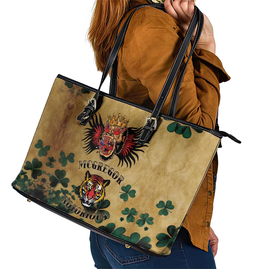 The Irishman-Notorious Leather Tote Bag Old School Tattoos and Shamrocks Grunge Style