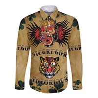 The Irishman-Notorious Long Sleeve Button Shirt Old School Tattoos and Shamrocks Grunge Style