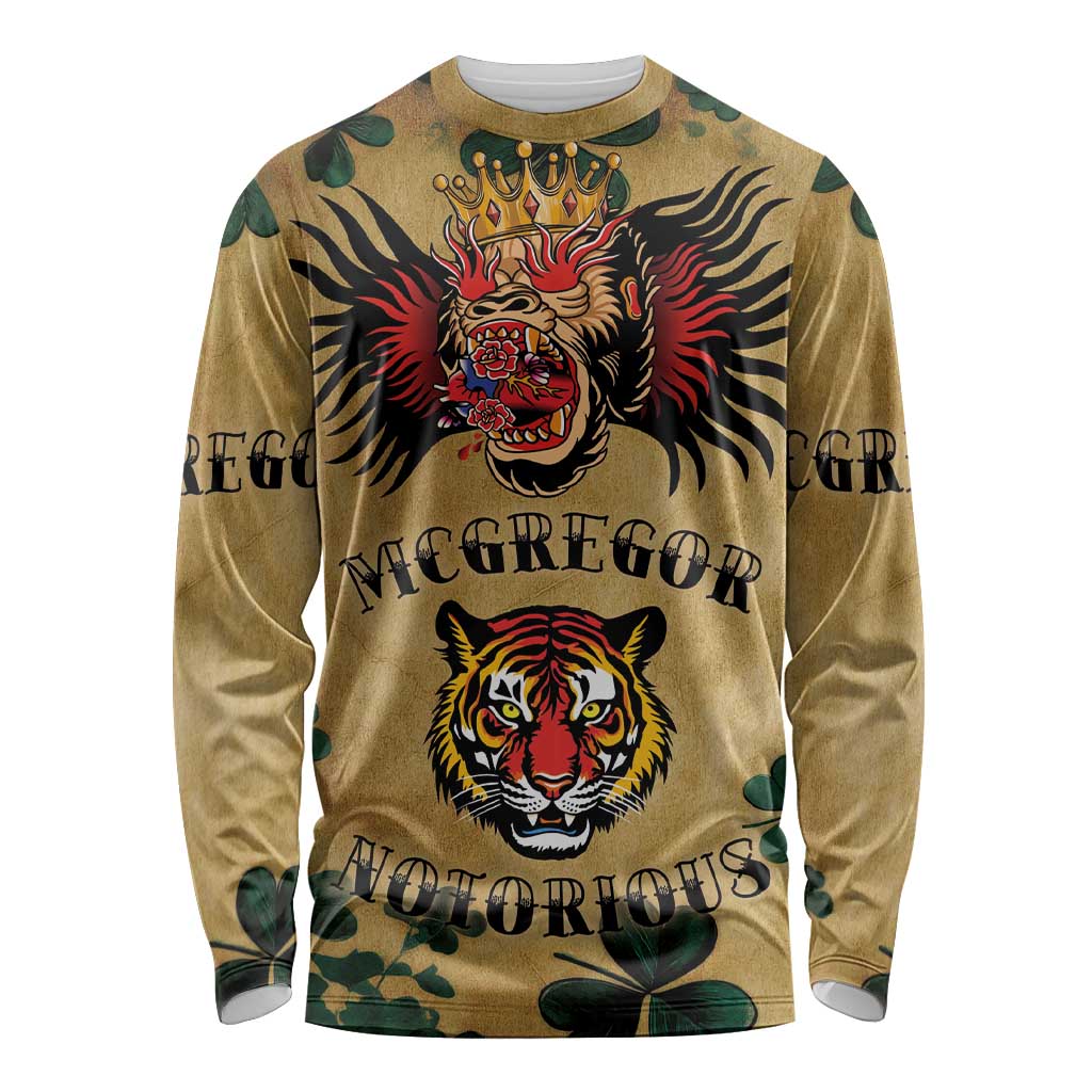 The Irishman-Notorious Long Sleeve Shirt Old School Tattoos and Shamrocks Grunge Style