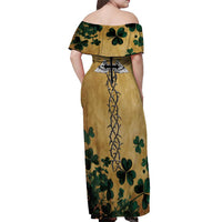 The Irishman-Notorious Off Shoulder Maxi Dress Old School Tattoos and Shamrocks Grunge Style
