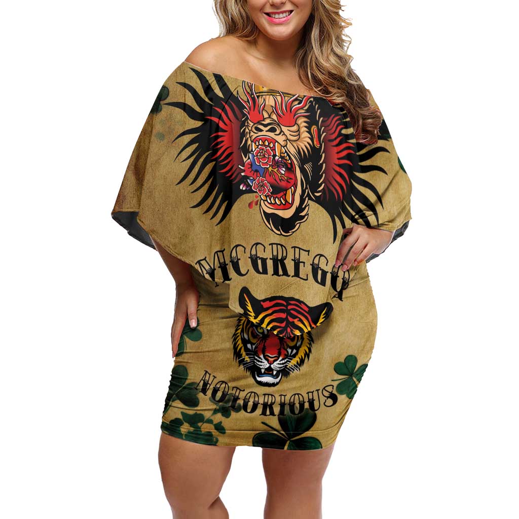 The Irishman-Notorious Off Shoulder Short Dress Old School Tattoos and Shamrocks Grunge Style