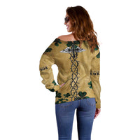 The Irishman-Notorious Off Shoulder Sweater Old School Tattoos and Shamrocks Grunge Style