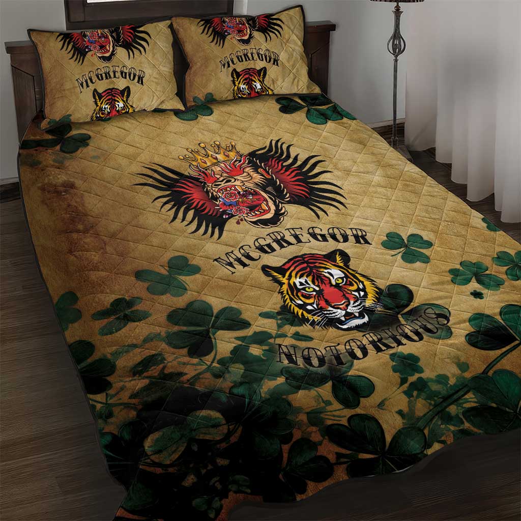 The Irishman-Notorious Quilt Bed Set Old School Tattoos and Shamrocks Grunge Style