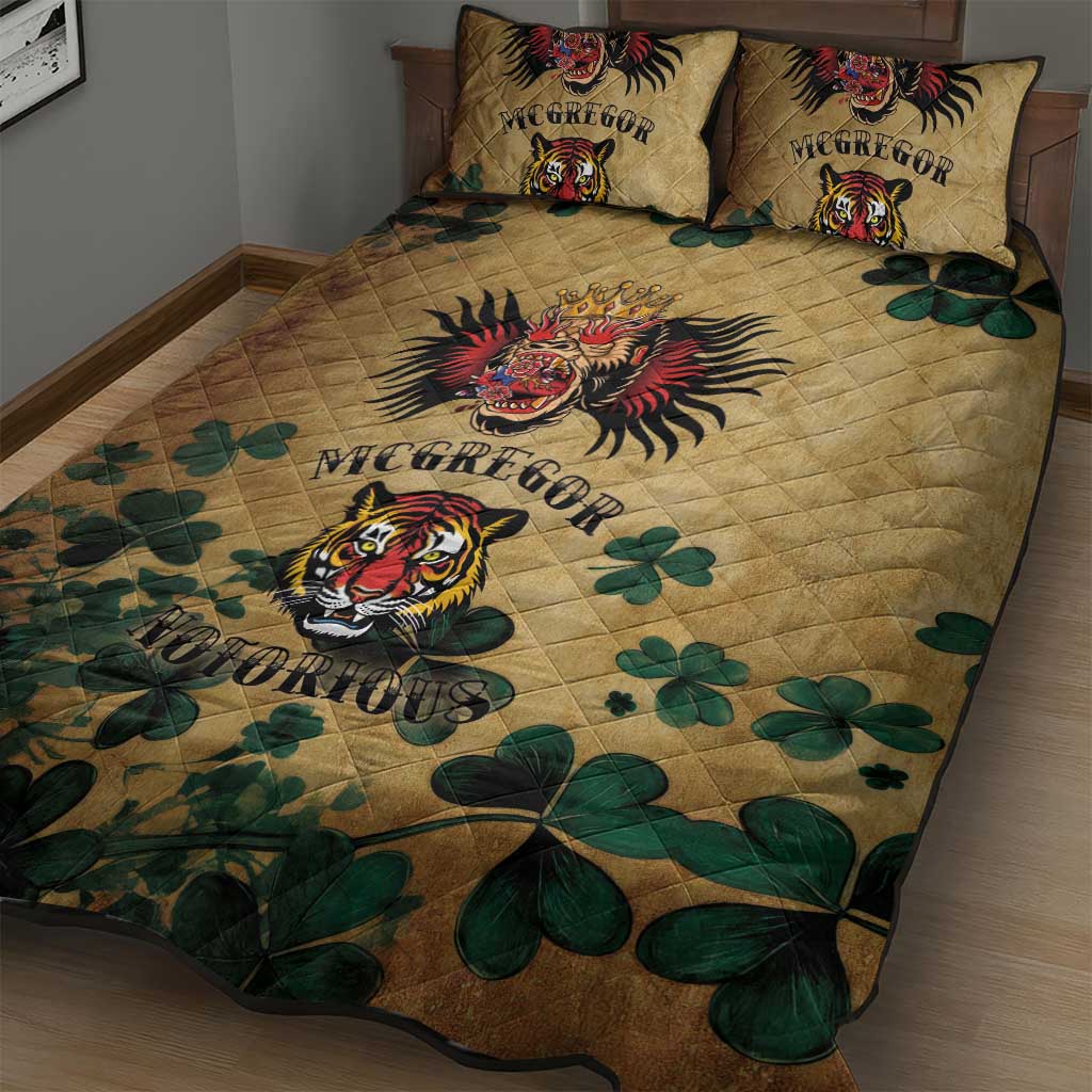 The Irishman-Notorious Quilt Bed Set Old School Tattoos and Shamrocks Grunge Style