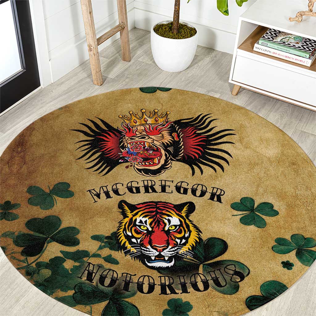 The Irishman-Notorious Round Carpet Old School Tattoos and Shamrocks Grunge Style