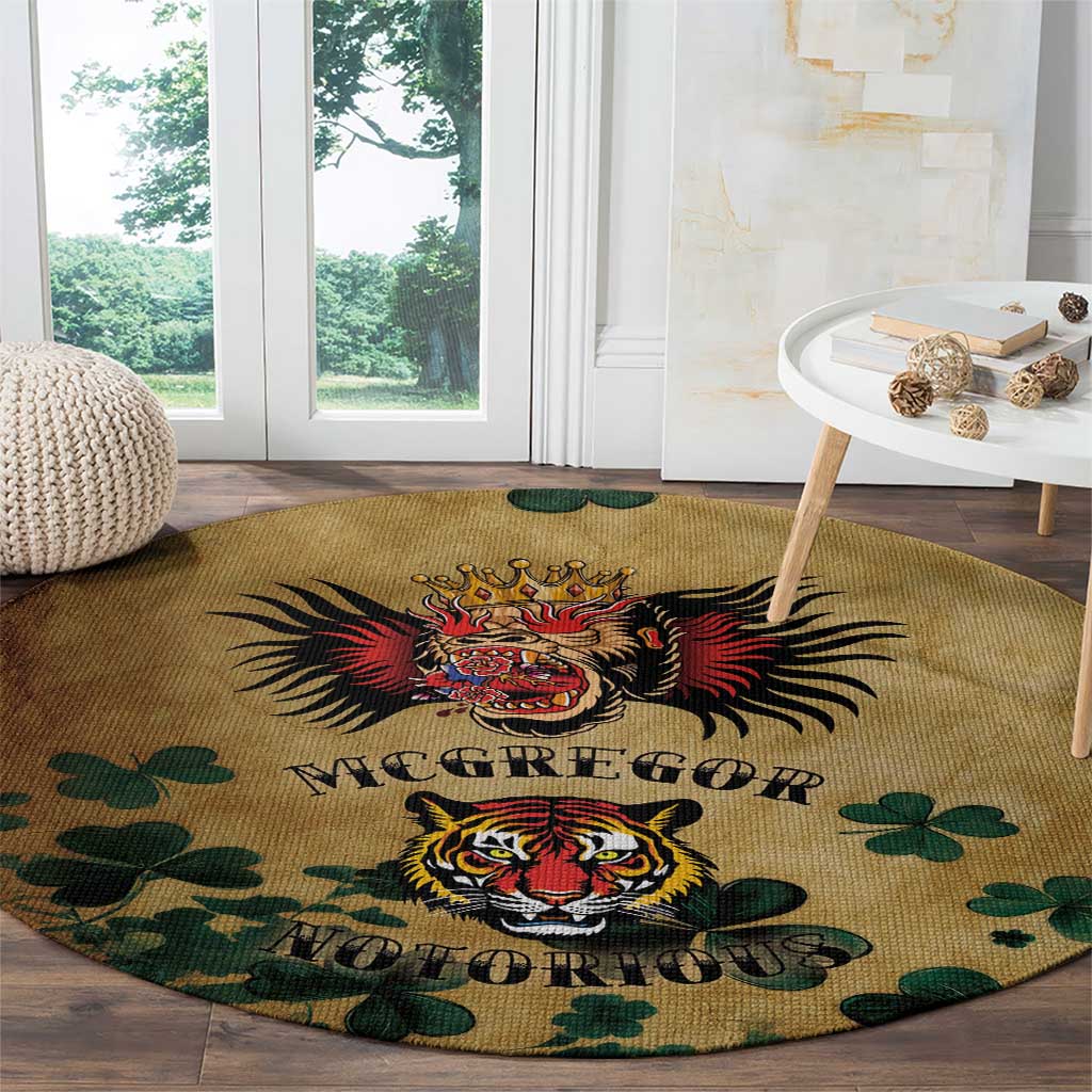 The Irishman-Notorious Round Carpet Old School Tattoos and Shamrocks Grunge Style