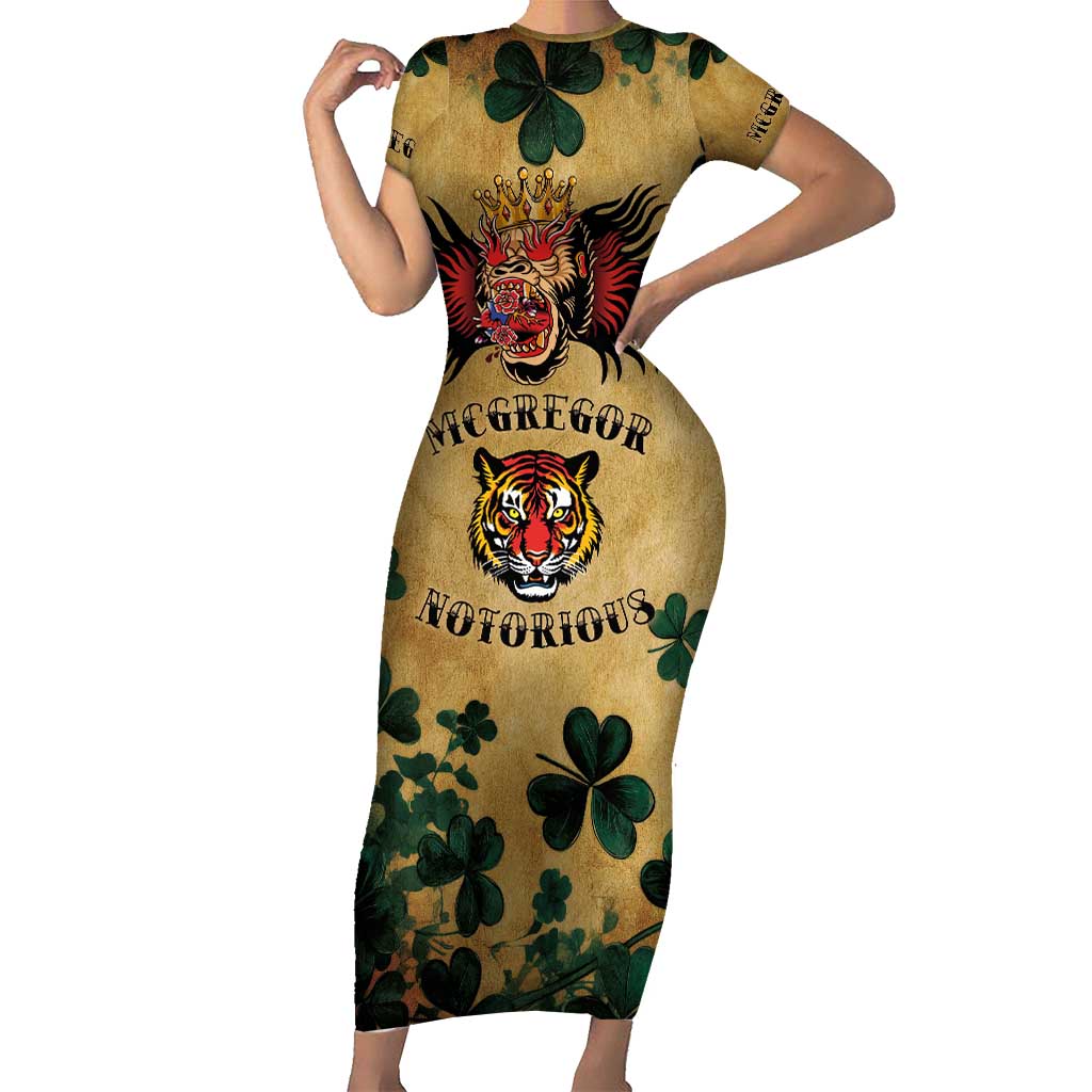The Irishman-Notorious Short Sleeve Bodycon Dress Old School Tattoos and Shamrocks Grunge Style