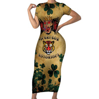 The Irishman-Notorious Short Sleeve Bodycon Dress Old School Tattoos and Shamrocks Grunge Style
