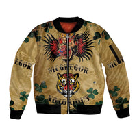 The Irishman-Notorious Sleeve Zip Bomber Jacket Old School Tattoos and Shamrocks Grunge Style