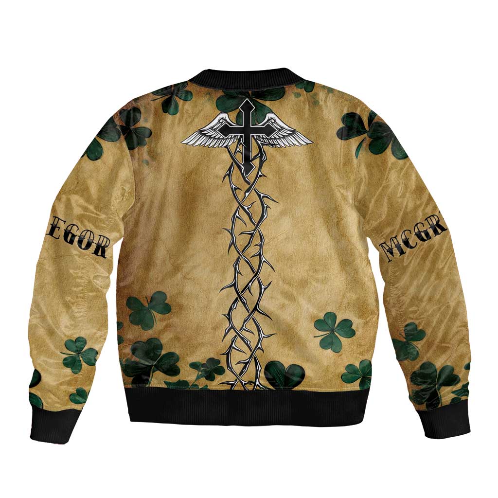 The Irishman-Notorious Sleeve Zip Bomber Jacket Old School Tattoos and Shamrocks Grunge Style