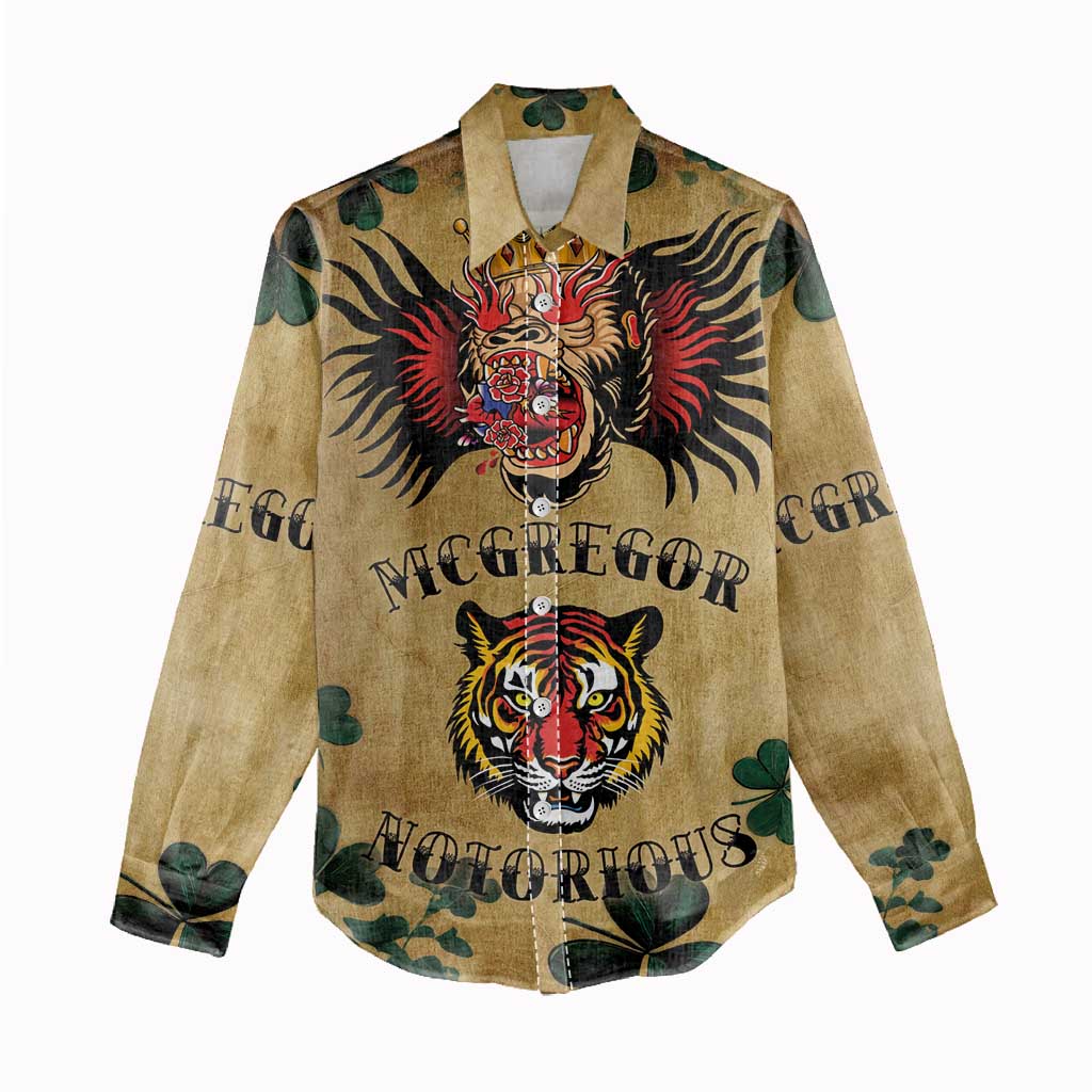 The Irishman-Notorious Women Casual Shirt Old School Tattoos and Shamrocks Grunge Style