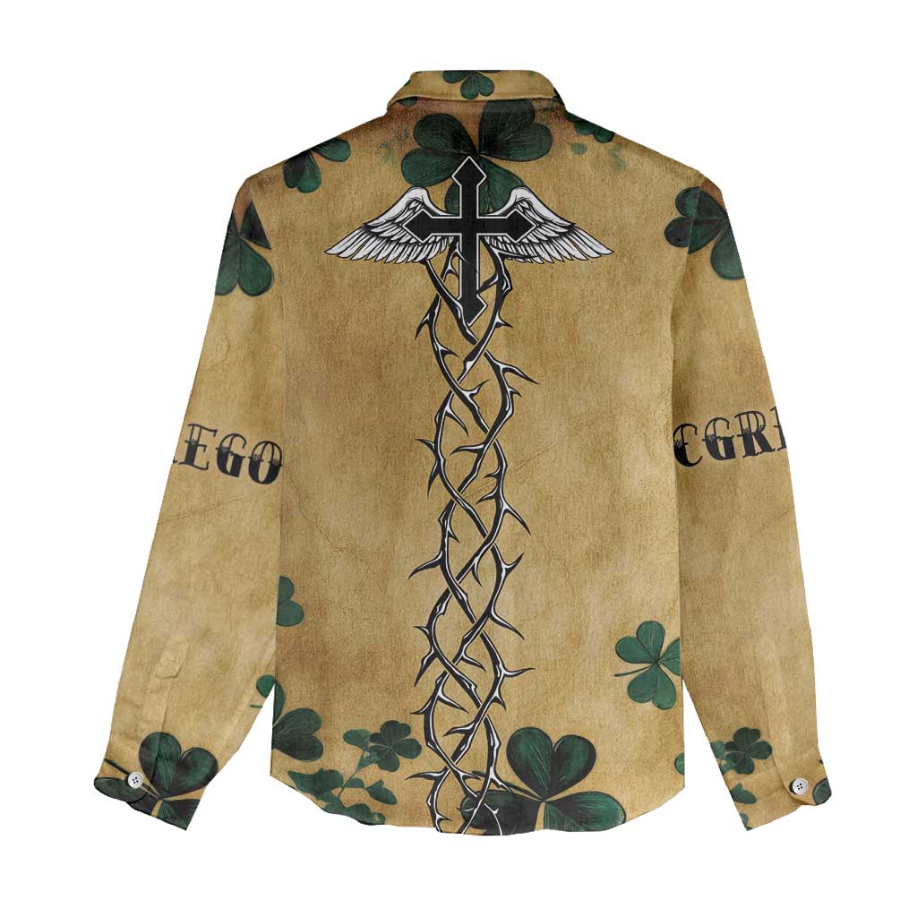 The Irishman-Notorious Women Casual Shirt Old School Tattoos and Shamrocks Grunge Style