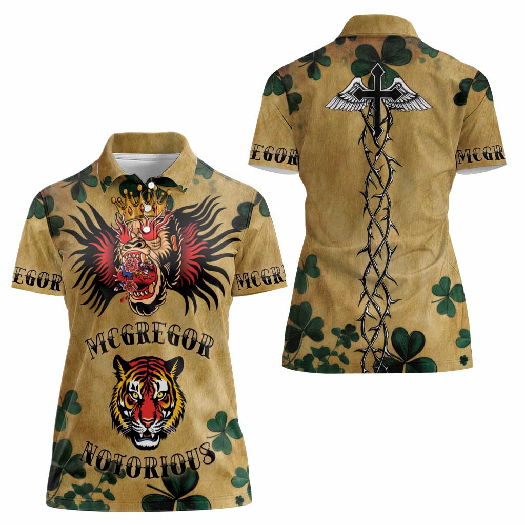 The Irishman-Notorious Women Polo Shirt Old School Tattoos and Shamrocks Grunge Style
