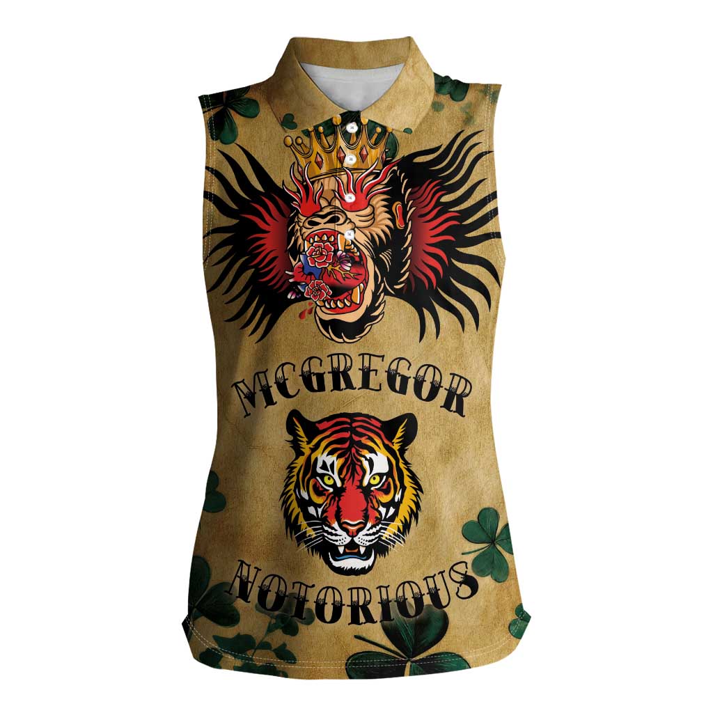 The Irishman-Notorious Women Sleeveless Polo Shirt Old School Tattoos and Shamrocks Grunge Style