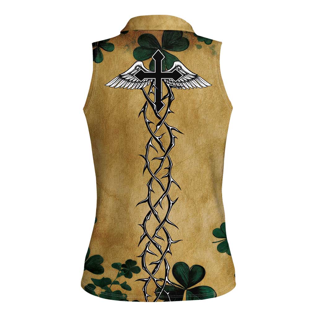 The Irishman-Notorious Women Sleeveless Polo Shirt Old School Tattoos and Shamrocks Grunge Style