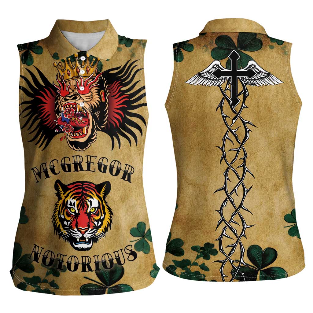 The Irishman-Notorious Women Sleeveless Polo Shirt Old School Tattoos and Shamrocks Grunge Style