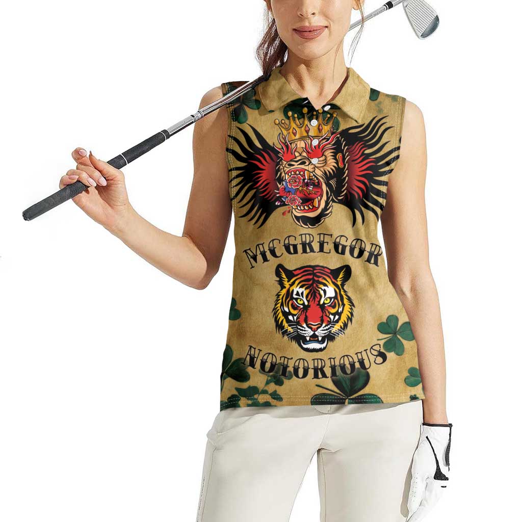 The Irishman-Notorious Women Sleeveless Polo Shirt Old School Tattoos and Shamrocks Grunge Style