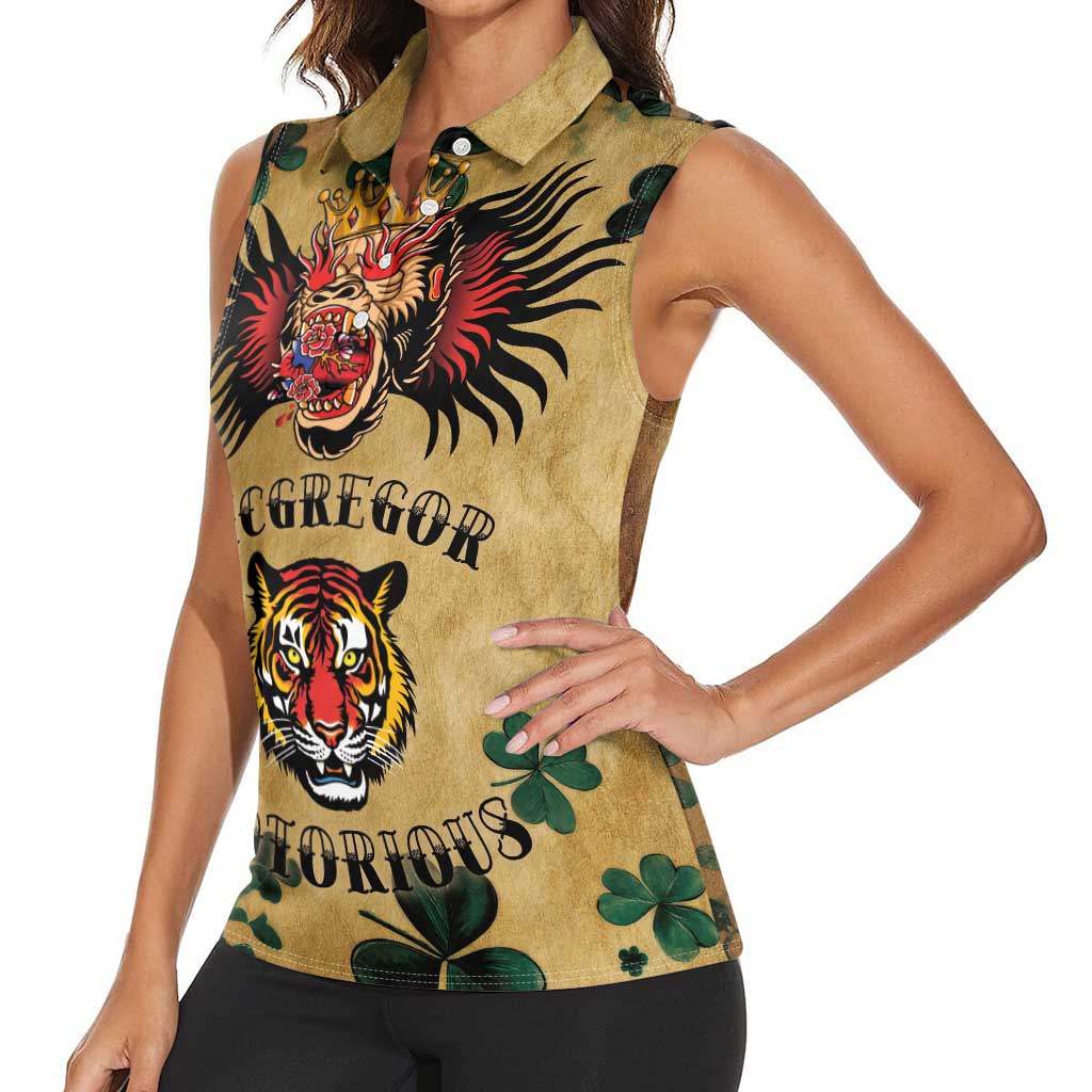 The Irishman-Notorious Women Sleeveless Polo Shirt Old School Tattoos and Shamrocks Grunge Style