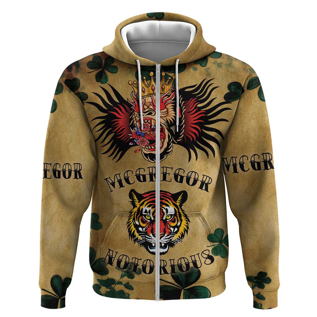 The Irishman-Notorious Zip Hoodie Old School Tattoos and Shamrocks Grunge Style
