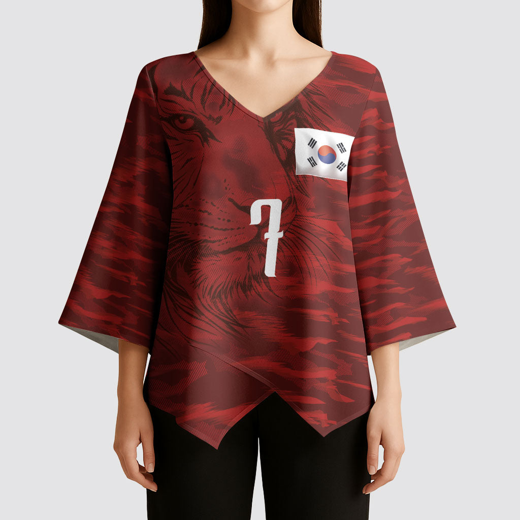 Custom South Korea National Football Kimono Sleeve Blouse Tigers-Taegeuk Warriors Red