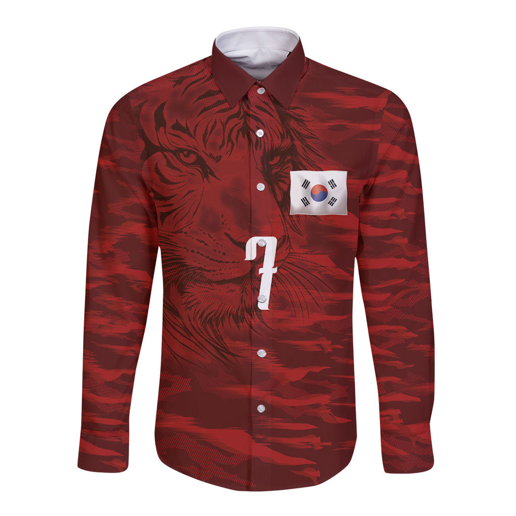 Custom South Korea National Football Long Sleeve Button Shirt Tigers-Taegeuk Warriors Red