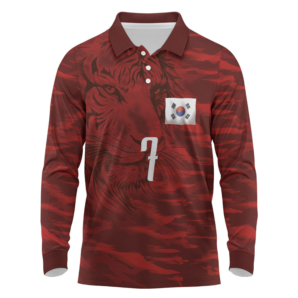 Custom South Korea National Football Long Sleeve Polo Shirt Tigers-Taegeuk Warriors Red