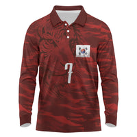 Custom South Korea National Football Long Sleeve Polo Shirt Tigers-Taegeuk Warriors Red