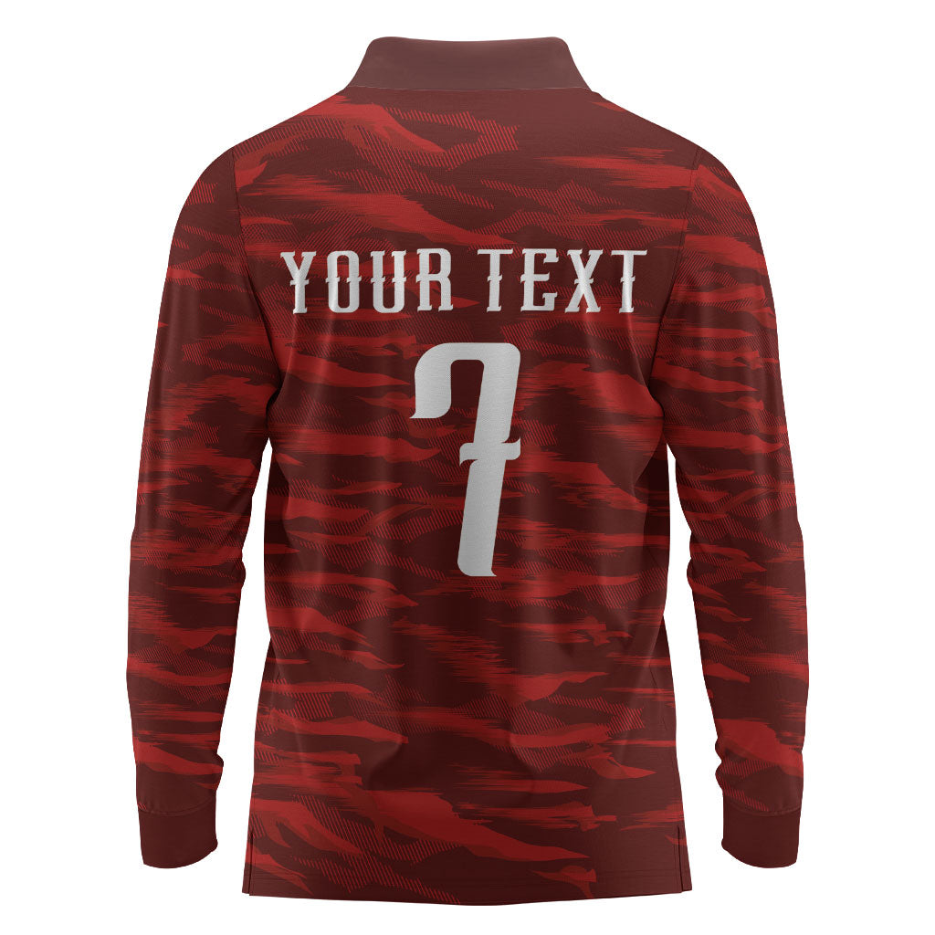 Custom South Korea National Football Long Sleeve Polo Shirt Tigers-Taegeuk Warriors Red