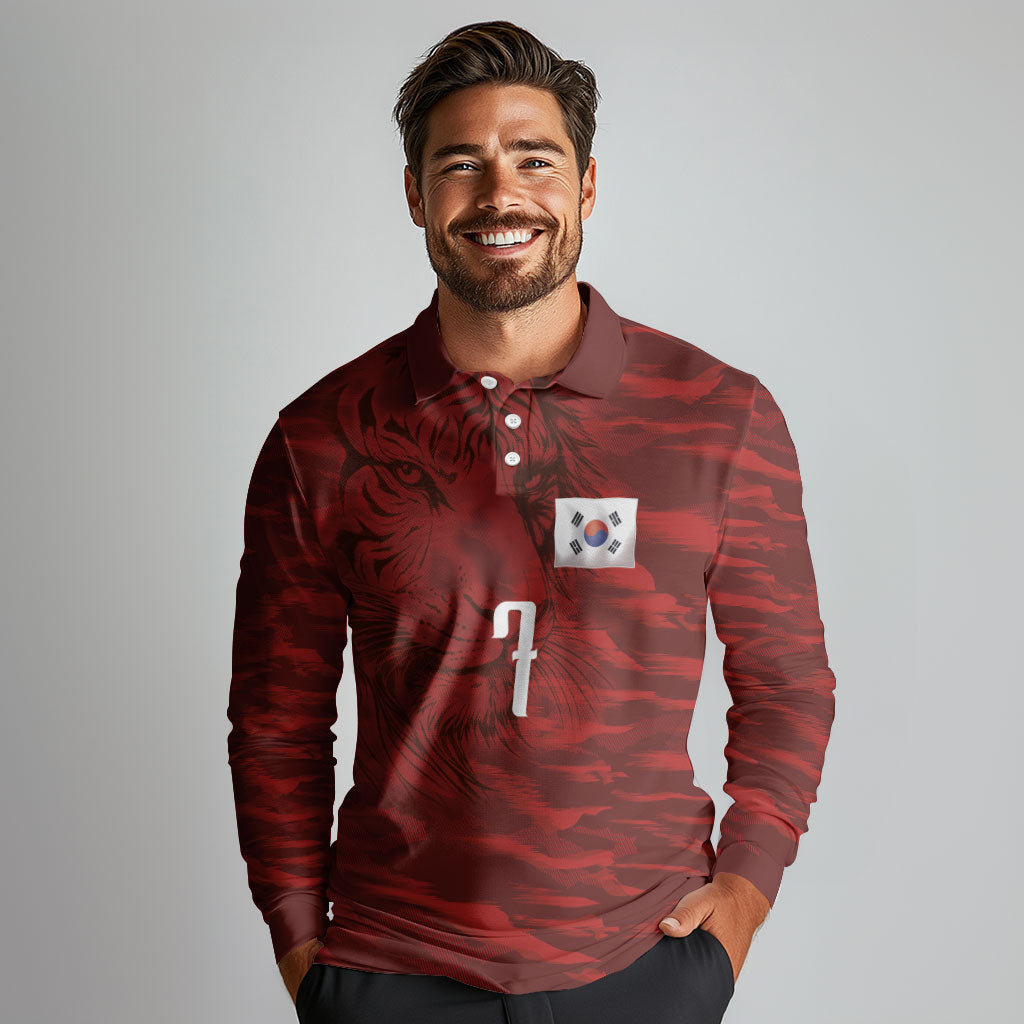 Custom South Korea National Football Long Sleeve Polo Shirt Tigers-Taegeuk Warriors Red